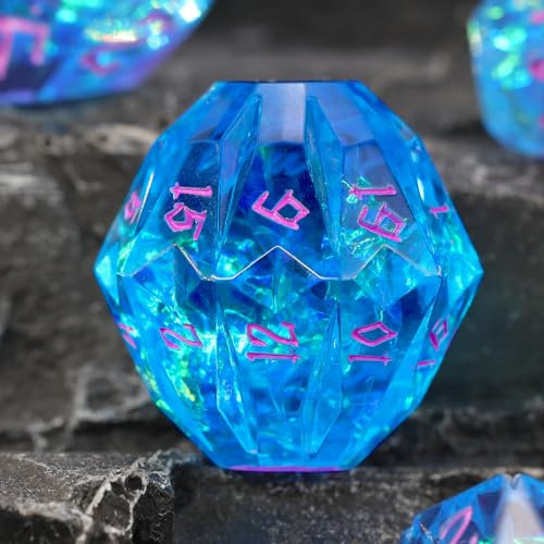 FONVGOGO DND Würfelset Harz Dungeons and Dragons Würfel 7 Stück Polyedrische D&D Würfel mit Geschenkbox DND Dice Set (S-Blau und Lila)