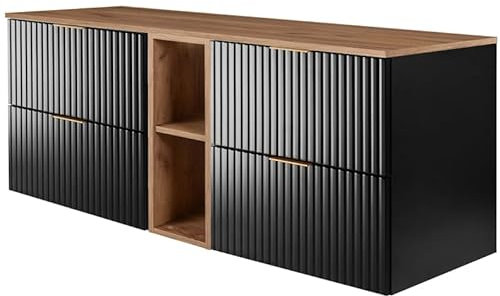 RODAN - Unterschränke fürs Bad 140 cm Schwarzes Regal und Arbeitsplatte 140 cm Craft Gold - Waschbeckenunterschrank - Unterschrank Waschbecken mit Zwei leise schließenden Schubladen - 46x140x57 cm