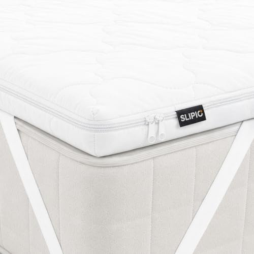 SLIPIO Matratzentopper 90x190 cm | 5 cm Höhe | Ergo+ orthopädischer Komfortschaum | Waschbar & Hypoallergen | Mattress Topper 90x190