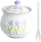 BTBTB Sucrier avec couvercle, pot à sucre en céramique, motif fleur dessinée à la main avec couvercle et cuillère, grand pot à sucre multi-styles, pot à assaisonnement, violet - 750 ml (violets)