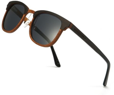WOODONLY Retro Holz Polarisierte Sonnenbrille - Mode Stil Hölzerne Sonnenbrille mit Bambus Etui für Herren und Damen Perfekte Geschenke
