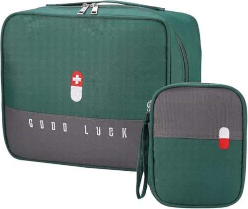 XPAPOV 2stk Medikamententasche, Reiseapotheke Tasche Wasserdicht, Große & Klein Medikamententasche Reise, Tragbar Medizin Aufbewahrungstasche für Home Office Reisen (Grün)
