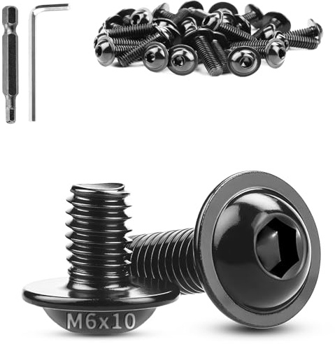 TXXATX M6x10mm Linsenkopfschrauben mit Flansch 30stk Schrauben M6 Schwarz | Flachkopfschrauben, ISO7380-2, Edelstahl A2 V2A, Innensechskant, mit Schlüssel und Bit, für Tischbeine, Fahrzeuge