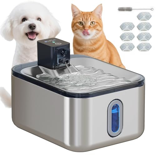 PawHut Fontaine à Eau pour Chat Automatique sans Fil en INOX 5L, avec indicateur LED, Pompe Ultra-silencieuse, Batterie de 4000 mAh, Distributeur Eau Chat Chargeur USB, Plusieurs Animaux, Argent
