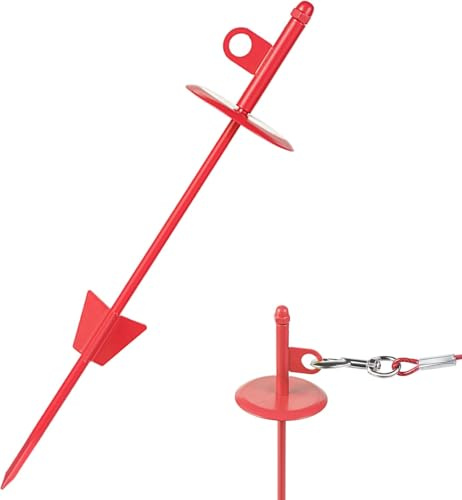 Mi Metty Dog Tie-Out Stake,Heavy Duty Dog Stake for Medium to Large Dogs up to 200 lbs, 360° Swivel Ground Anchor Perfect for Beach, Camping & Yard (Red)
