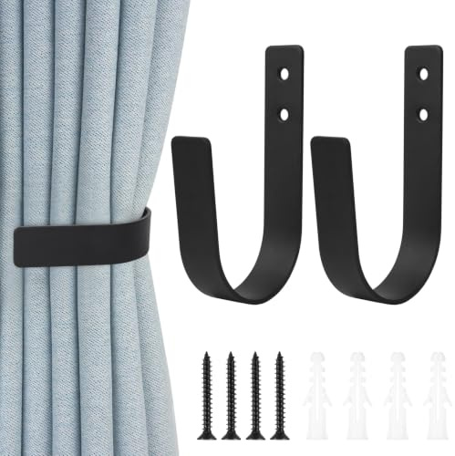 2 Stück Vorhang Raffhalter，U-Form Gardinenhalter Raffhalter Für Vorhänge | Schwarz Metalle Vorhanghaken Raffhalter，Vorhanghalter，Gardinen Halterung Für Gardinen Schlafzimmer Wohnzimmer Büro Küchen