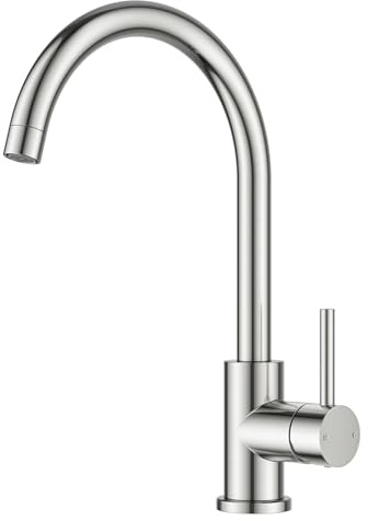 FORIOUS Wasserhahn Küche, Mischbatterie Armatur, Edelstahl, 360° Schwenkbar, Einhebel-Warm- und Küchenarmatur, Edelstahl, Auslaufhöhe 238 mm, Edelstahl,Hoher Bogen (345mm)