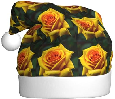 ABYchdd Weihnachtsmütze mit gelber Rose für Erwachsene, Polyester, Weihnachtsmütze für Feiertage, Partys, Neujahrsfest