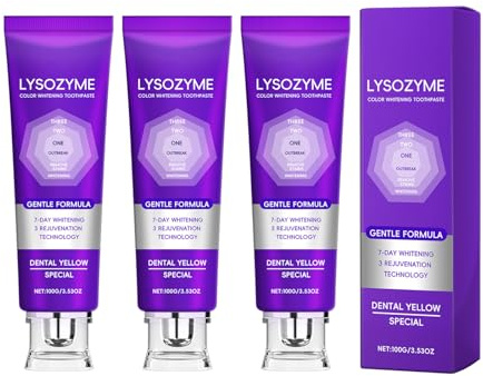Lysozym-Zahncreme für weißere Zähne, farbkorrigierende lila Zahncreme für gelbe Zähne, entfernt Verfärbungen, sorgt für frischen Atem, pflegt den Zahnschmelz (3pcs)