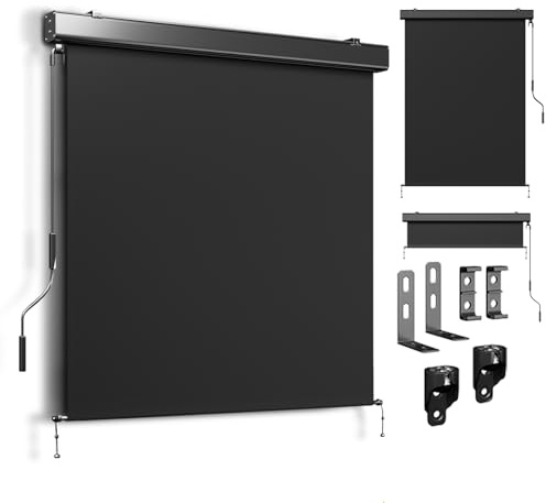 UDPATIO Senkrechtmarkise außen 160x250cm, Balkon Sichtschutz, Markise mit Handkurbel, Außenrollo Wetterfest Sonnenschutz, 280g/m² Balkonrollo aus Aluminium für Terrasse, Anthrazit Wasserdicht