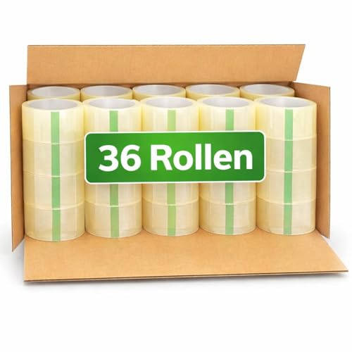 Verpackungsband transparent 50mm x 66m – leises Low Noise PP Klebeband – Acrylatkleber – für professionelles Verpacken, Versand, Kommissionierung & Lagerlogistik (Transparent, 36 Rollen)