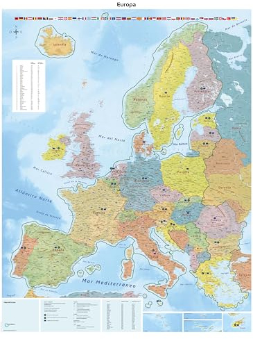 GeoMetro Gran mapa de Europa, laminado, resistente al desgarro, en español, 90 x 123 cm, nueva edición