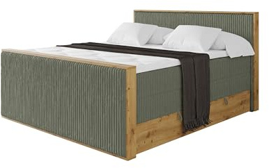 ALTDECOR Boxspringbett mit Matratze und Lattenrost, Topper, Fußteil,Polsterbett mit Bettkasten, Bett mit Stauraum H3- und H4- Matratze, Doppelbett, Springboxbett - LOLLI9-Z King Olivgrün 140x200
