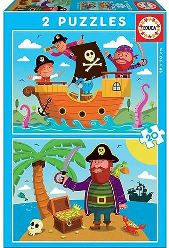 Educa 17149, Piraten, 2x20 Teile Puzzleset für Kinder ab 3 Jahren