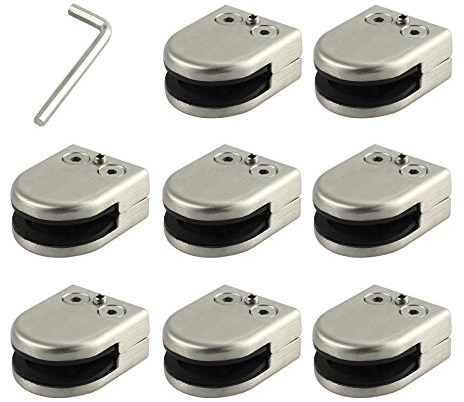 Neoteck 8pcs Pinces à Verre 8-10mm Inox 201 - Finition Brossée, Dos Plat, avec Vis Micro-Ajustable et Joints Caoutchouc - Fixation pour Garde-Corps Terrasse Escalier