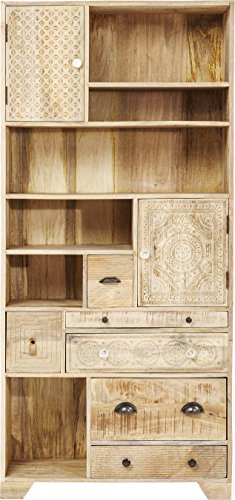 Kare Design Regal Puro, Braun, 2 Türen, 6 Schübe, Mango Massivholz, Griffe Echtleder, Rindleder, Regale, Bücherregal, (H/B/T) 193x90x35cm