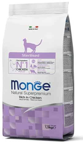 Monge Natural Superpremium STERILISED Rich IN Chicken, Nassfutter für Katzen (Nassfutter aus Huhn, reich an Ballaststoffen, ohne Farbstoffe und künstliche Konservierungsmittel, Katzenfutter, 10 kg)