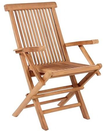 MR. DEKO® Chaise Jardin Teck Massif Andover | Robuste, résistante intempéries | Assise Confortable avec accoudoirs | Design Intemporel | Usage Balcon terrasse extérieur 60x53x89 cm