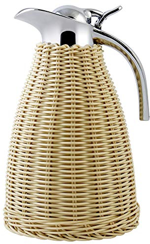 Cloixon Tomakeit Edelstahl-Kaffeekaraffe – doppelwandige Vakuum-Karaffe mit handgemachtem Rattan-Körper – 24 Stunden Wärmespeicherung und Kälte für Kaffee oder Tee (1,5 Liter)