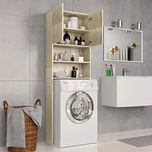 Festnight Armario de Lavadora Aglomerado Mueble para baño con Hueco para Lavadora Mueble Auxiliar para WC Lavadora o Secadora 64x25,5x190 cm