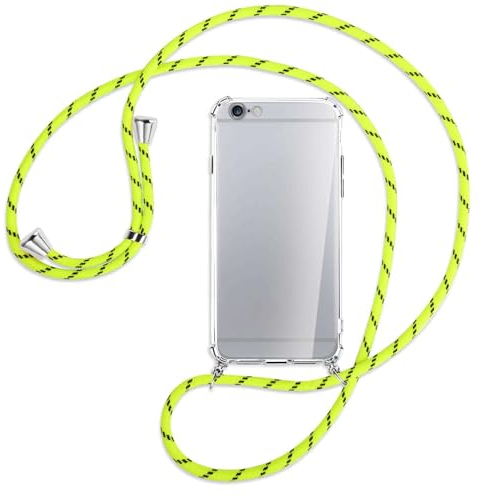 mtb more energy Handykette kompatibel mit Apple iPhone 6, iPhone 6S (4.7'') - Neon-Gelb gestreift - Smartphone Hülle zum Umhängen - Anti Shock Full TPU Case
