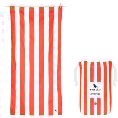 Dock & Bay Beach Towel - Quick Dry, Sand Free - Compact, Lightweight - 100% Recycled - Includes Bag - Cabana - Waikiki Coral Red - Large (160x90cm, 63x35)