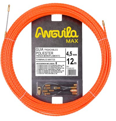 Anguila Max 7.5145.012 Guía pasacables Especial Rectas Poliéster Trenzada Monofilamento Ø4,5mm 12 Metros y terminales Mixtos, Naranja