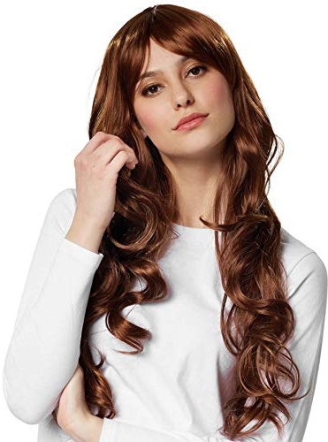 tectake 901009 Perücke Langhaarperücke mit schön fallenden Locken, inkl. Haarnetz, diverse Farben (Braun) Einheitsgröße