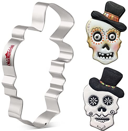 LILIAO Janka Emporte-pièce en acier inoxydable Motif tête de mort avec chapeau 8,6 x 13,7 cm