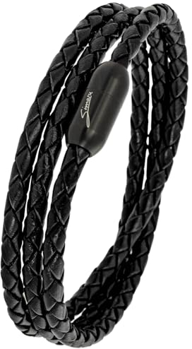 Lederarmband Herren Made in Germany, Wickelarmband aus Leder mit Edelstahl-Magnetverschluss, Premium Armband (M-L, Schwarz)