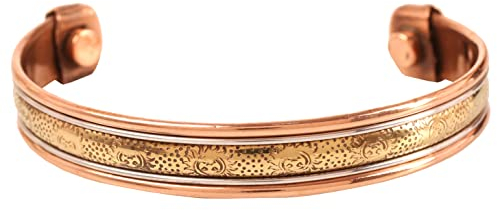 Touchstone Handgefertigtes, magnetisches, handgeschmiedetes Kupferarmband mit massivem und hohem Durchmesser, sonneninspiriert, minimalistische Eleganz, reines Kupferarmband in zwei Tönen.