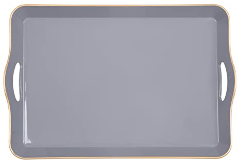 MAONAME Melamin-Serviertablett mit Griffen, graues, modernes dekoratives Tablett, rechteckiges Kunststofftablett für Couchtisch, großes Ottoman-Tablett für Schlafzimmer, Wohnzimmer, 43,2 x 30 x 5,1 cm