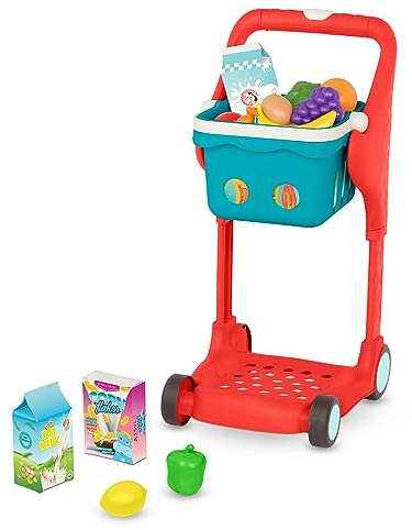 B. toys – Shop & Glow Toy Cart – Pretend Play Toys for Toddlers – Grocery Cart with Lights & Sounds – Basket & Play Food – 2+ Years (13 Pieces)