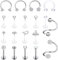Dochais 19 Stück Lippenpiercing Couch Piercing Stecker Helix Tragus Bars Stecker Piercing Ohrringe, Knorpel Barbell Piercing Knorpel Tragus für Frauen Männer