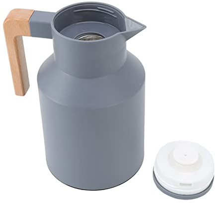 Coffee Carafe, Cold Heat Retention Double Wall 1000ml Capacity Coffee Bottle Wooden Handle Vacuum Insulation for Tea Grey
