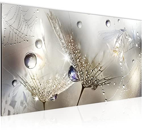 Runa Art Wandbild Blumen Pusteblumen 1 Teilig 100 x 40 cm Modern Bild auf Vlies Leinwand Morgentau Wohnzimmer Beige 043112a