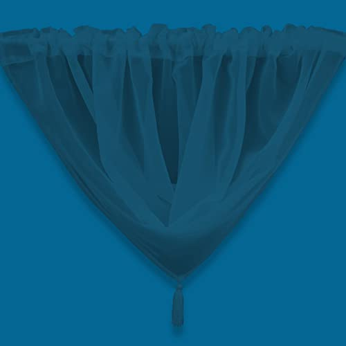 Plain Tasseled Voile Swags Net Curtains Voile Swag Valance Pelmet (Teal)