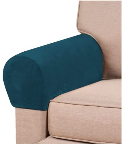GAMUKAI Stretch Armrest Covers Velvet Arm Covers for Chairs Couch Sofa Armchair Slipcovers for Recliner Sofa 2pcs (Teal)