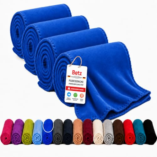 Betz Fleecedecke 4 Stück 130x170 cm 180g/m² – Weiche Wohndecke & Kuscheldecke – Flauschige Sofadecke als Tagesdecke – Leicht, wärmend & pflegeleicht – Farbe blau