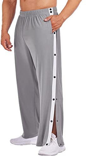 Pantaloni da jogging da uomo, con bottoni laterali, a strisce, per jogging, personalità, con tasche, bottoni, grigio., L