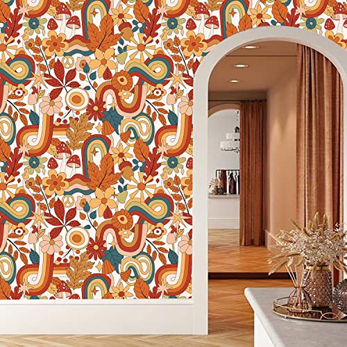 funlife Peel and Stick Wallpaper Decals, Self Adhesive Furniture Sticker, Contact Paper with Back Adhesive for Wall, Drawer, Contemporary Rainbow and Flower