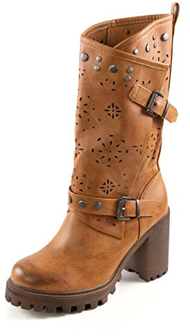 Toocool Stivali Donna Tacco Comodo Traforati Biker Casual G669 [40,Camel]