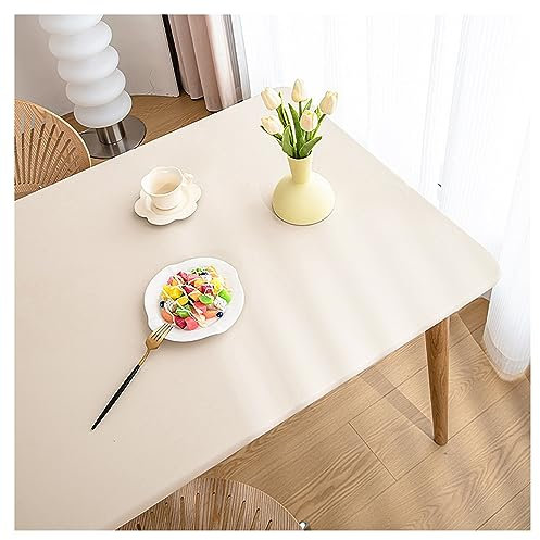 Kunstleder Tischdecke mit Elastischem Rand Rutschfest, PU Leder Esstisch Unterlagen, Leder Tischtuch Wasserdichte Fleckabweisend, Wetterfest Tischauflage Terrassentisch/Gartentisch(90x160cm,White)