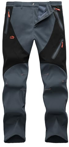 Damen Outdoor-Wanderhose, wasserdichte Softshell-Hose, Verdickte Softshell-Hose Wasserabweisende Outdoor-Wanderhose Funktionshose-Dark Grey+Black-L