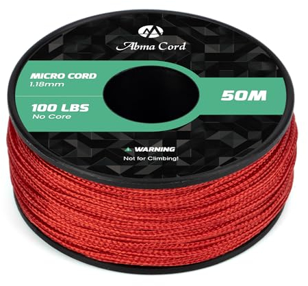 Abma Cord Micro Cord 1,18 mm Paracord 50M Spule Micro Schnur Polyester Micro Seil - Max. 45kg (100lbs) - Rot