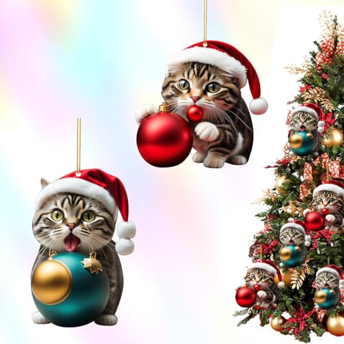 Ciondoli a Forma di Gatto Per Albero di Natale Gloryit 2 PCS Ciondoli Per Albero di Gatto Divertente Ciondolo Natalizio Con 2D, Decorazioni Natalizie(2 estilos)