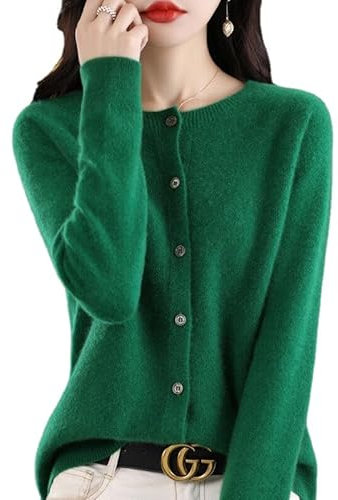Women's Cashmere Cardigan Sweater,100% Cashmere Button Front Long Sleeve Cardigan-Hand Wash Only (Green,XL)