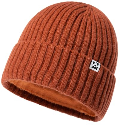 TOP-EX Übergroße XL/XXL Herren Damen 100% Merinowolle Winter Beanie mit Fleece-Futter Strickmütze für große Köpfe langlebige Mütze für kaltes Wetter warm Rot X-Large extra große Köpfe