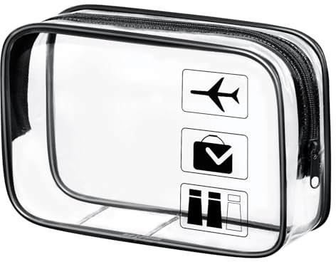 Aucuu Neceser de Aseo Transparente, Bolsas Portátil de Maquillaje de PVC, Bolsas Transparentes para avión, Bolsa de Cosmético Organizador Mujer Impermeables para Viajes, Almacenamiento, Baño - Negro