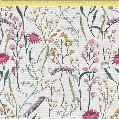 DreamRoots Segeltuch Wasserdicht - Polsterstoff Meterware 160 cm breit - Wasserabweisender Stoff 220 g/m2 600D - Markisenstoff Wasserdicht Meterware Dried Flowers 1M